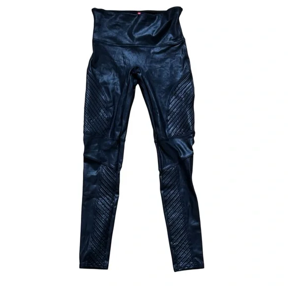 Spanx Faux Leather Moto Leggings Womens Size Large Black Biker Grunge Goth Emo - Picture 2 of 8